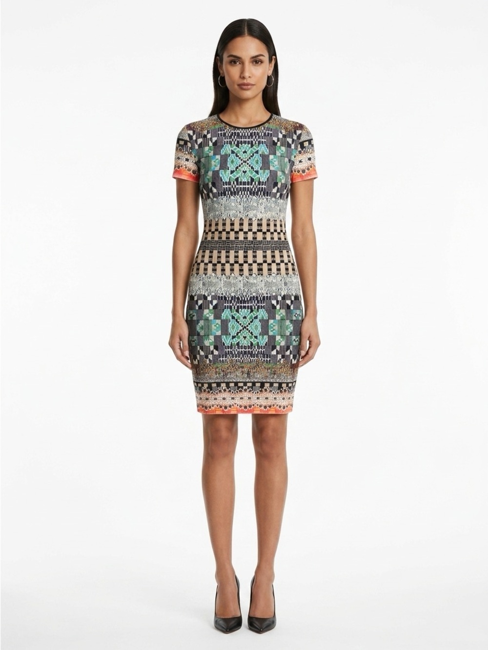 Clover Canyon Sheath Dress Scuba Knit Geometric Mosaic Print Bodycon Small